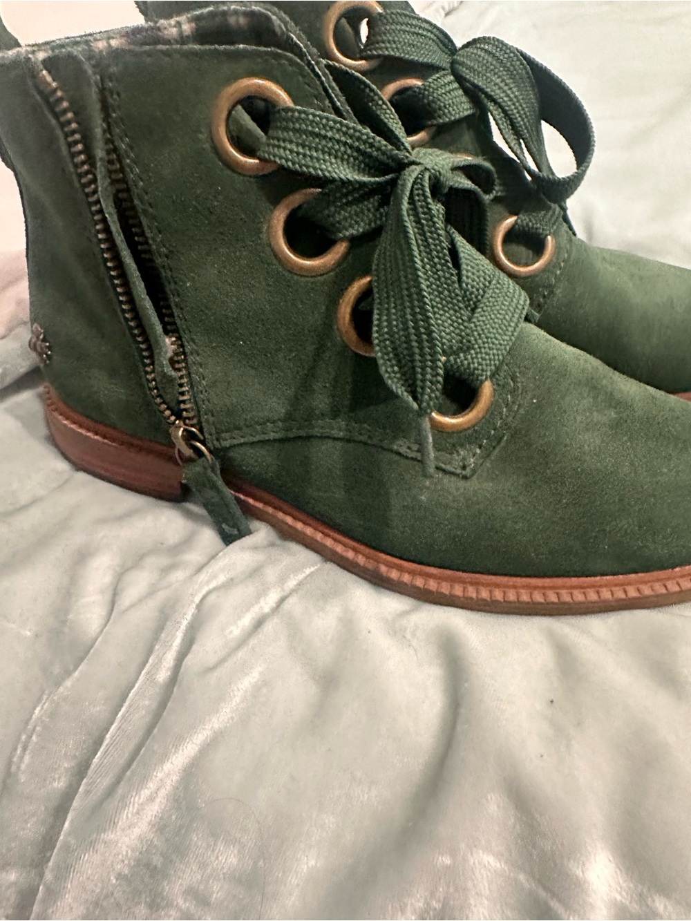Kelsi Dagger Forest Green Suede Lace-Up Ankle Boots - Picture 4 of 5